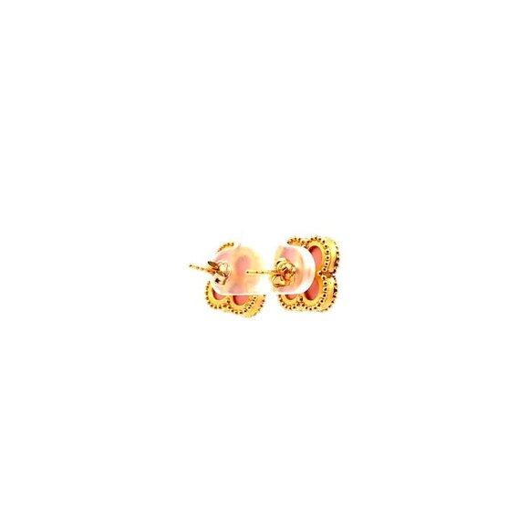 18K Gold Earrings Flower Pink Mother of Pearl - Picture 4 of 11